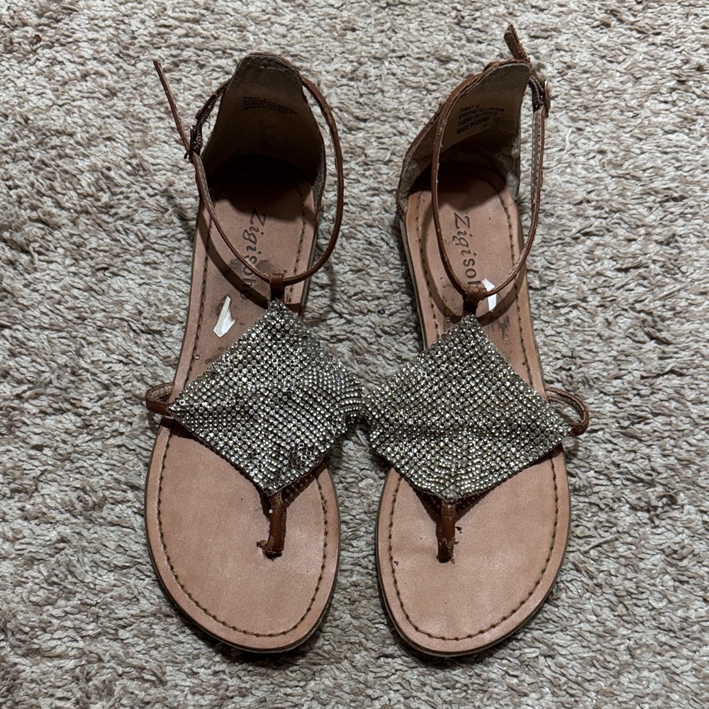 Zigi Soho Tan Sandals with Sparkling Accents
